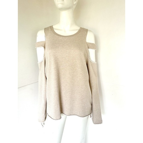 Sanctuary park slope cold slashed shoulder sweatshirt M beige - Picture 3 of 6